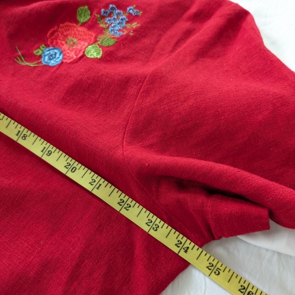 Vtg 90s Top Embroidered Floral Button Up Blouse Cottage Size 18W Linen Blend Red - Picture 7 of 8